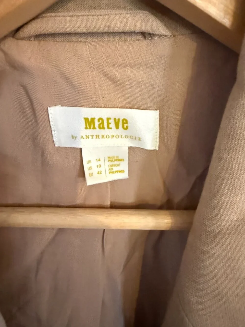 ANTHROPOLOGIE Maeve Double-Breasted Oversized Tan Beige Blazer Jacket Size 10